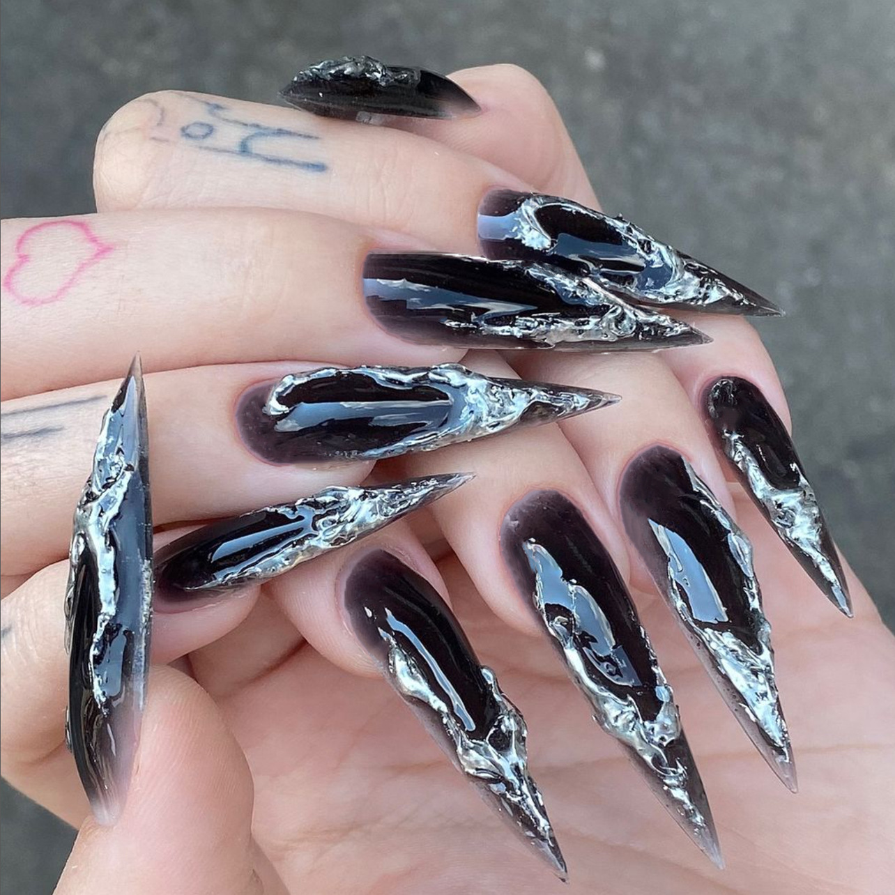 24Pcs Stiletto Shape Black Red - Nail Art Y2K ulasan dan harga