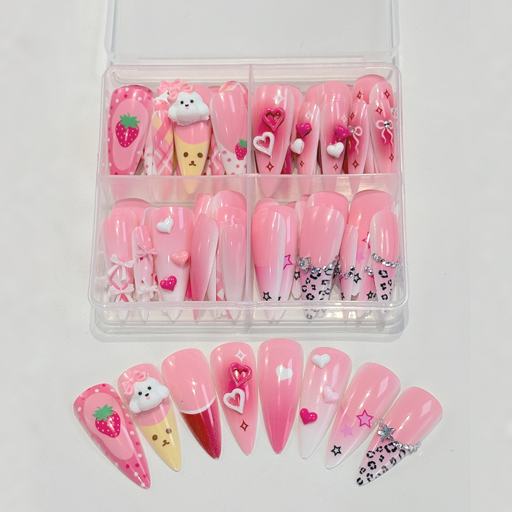 96Pcs Pink Long Stiletto Press - Nail Art Y2K ulasan dan harga