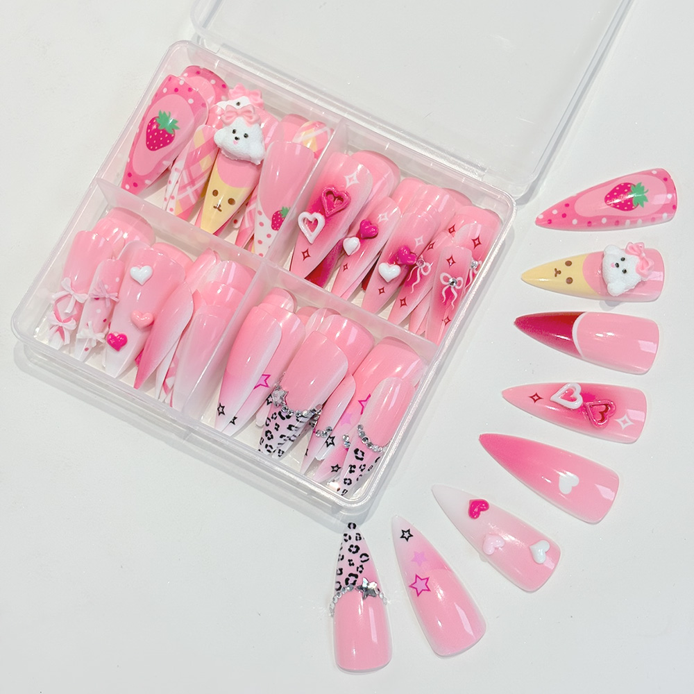96Pcs Pink Long Stiletto Press - Nail Art Y2K ulasan dan harga